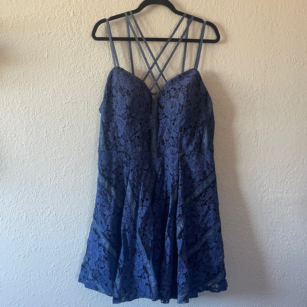 Blue lace skater dress